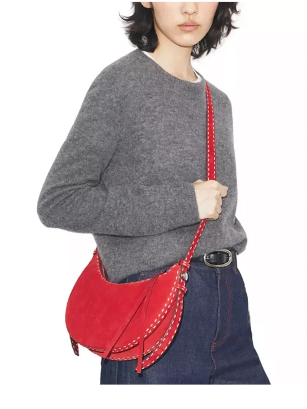 Tory Burch Romy Half Moon Shoulder Bag Suede Red OS - Picture 3 of 8